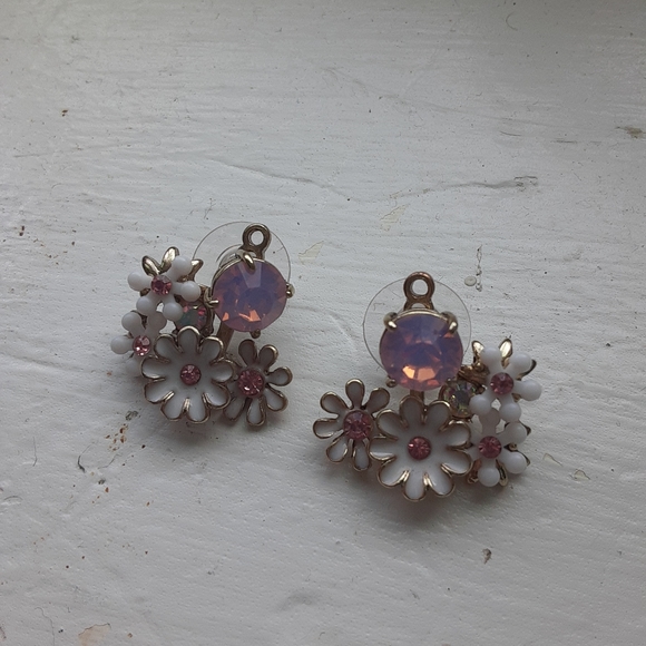 Adjustable Front & Back Rhinestone Flower Earrings - Picture 2 of 6
